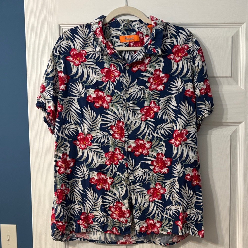 Newport Isle Floral Hawaiian Shirt - Red and Navy